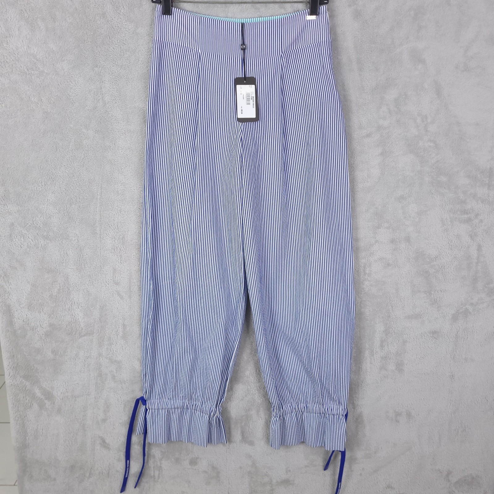 Armani Exchange Women Pants Pull On Striped Ankle Tie Side Zip Chic Size 2 New